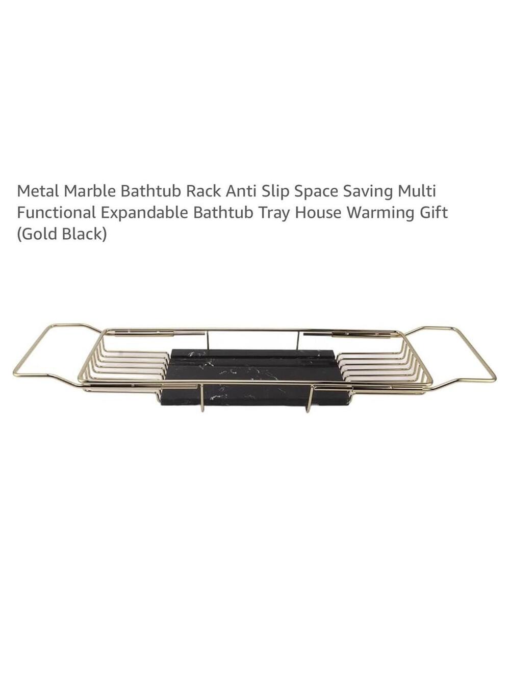 Metal Marble Bathtub Rack - Expandable & Anti-Slip, Gold Black